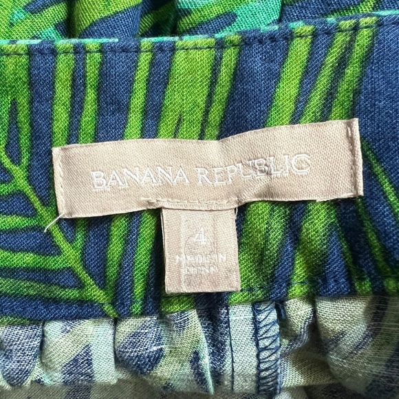 Banana Republic Tropical Leaves Linen Blend Mini Skirt Mythic Blue Size 4 EUC - Picture 5 of 8